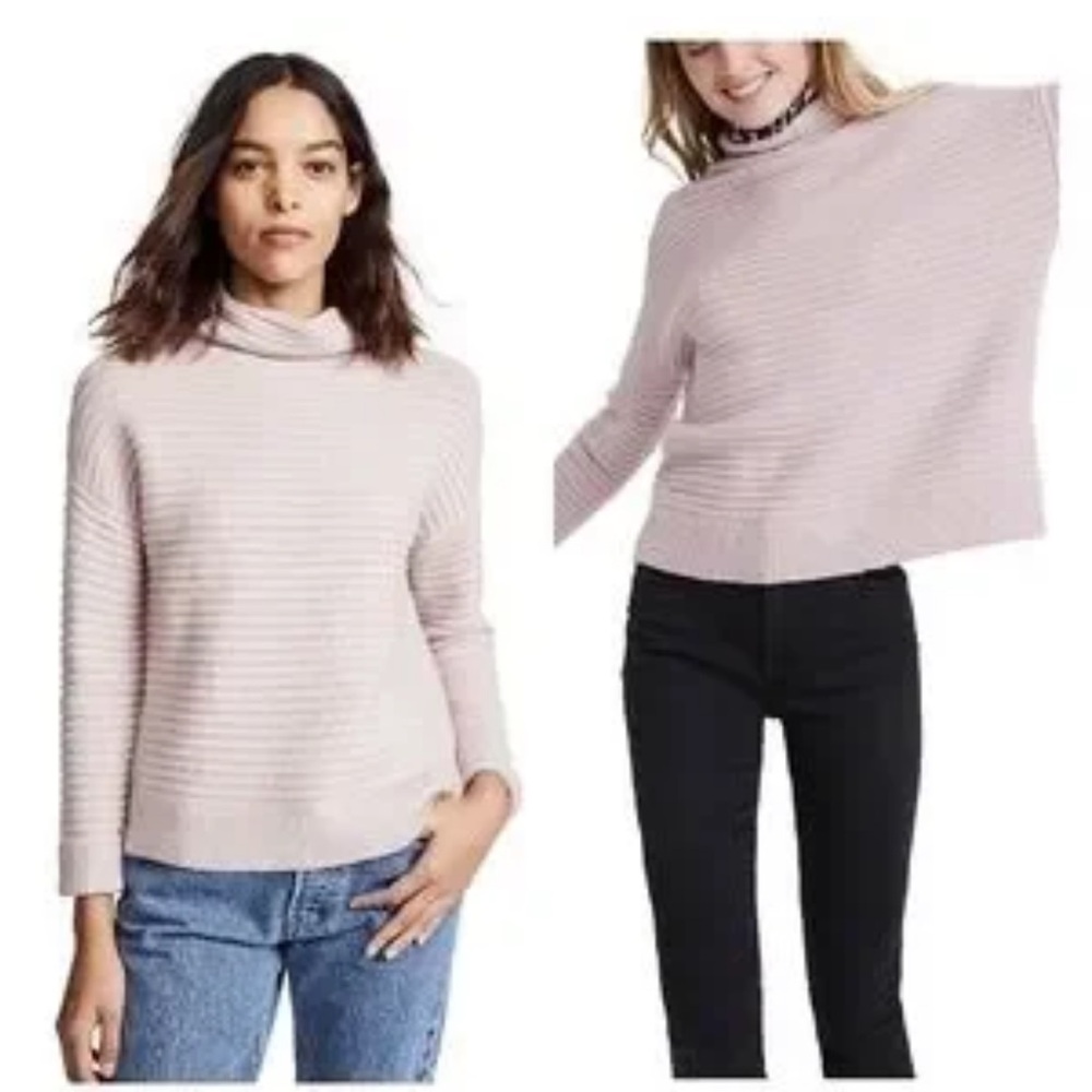 Madewell Belmont Mock Neck Ribbed Sweater in Pale Pink/ Mauve XXS